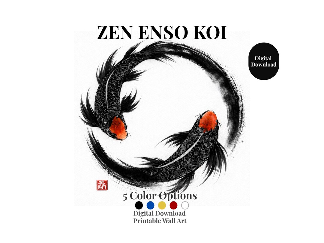 Zen Wall Art, Japanese Enso Koi Print, Sumi-e Ink Painting, Printable ...