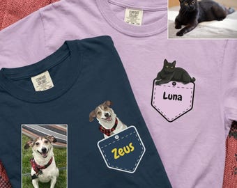 Personalisierte Tasche Haustier T-Shirt, Benutzerdefinierte Haustier Porträt Shirt, Comfort Colors personalisiertes Hund & Katze Shirt
