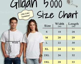 Gildan 5000 T-Shirt Größentabelle (Digitaler Download)