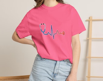 Stethoscope Heartbeat Shirt,  Cardiac Rhythm Comfort colors t-shirt, Nurse EKG Shirt, Medical Student Doctor Tee