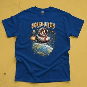 Vintage Space Dog T-Shirt, Sput-Lick Retro Sputnik Tee, Funny Astronaut Dog Shirt, Heavyweight Cotton