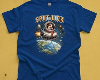 Vintage Space Dog T-Shirt, Sput-Lick Retro Sputnik T-Shirt, lustiges Astronaut Hundeshirt, schwere Baumwolle
