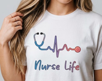 Nurse Life Stethoskop Herzschlag T-Shirt | Komfort Farben Nurse Shirt