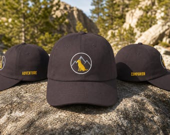 Embroidered Dog Mom Dad Hat | Adventure Companion Baseball Cap | Retro Nature Hiking Gift for Dog Lovers