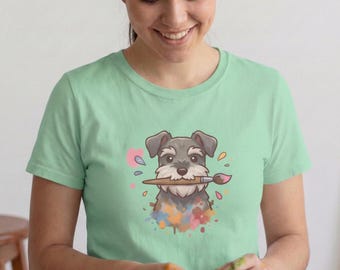 Schnauzer Messy Artist T-Shirt - Unisex Softstyle Dog Lover Tee - Cute Watercolor Schnauzer Gift - Colorful Pet Graphic Tee - Art Teacher