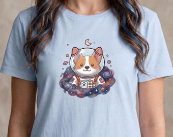 Corgi Astronaut T-Shirt, Cute Space Dog Tee, Funny Corgi Lover Gift, Galaxy Pet Graphic Top, Softstyle Unisex Shirt, Sput-Lick Dog in Space
