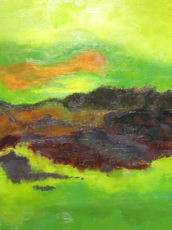 Items similar to Original Abstract Painting xl lime green landscape on Etsy