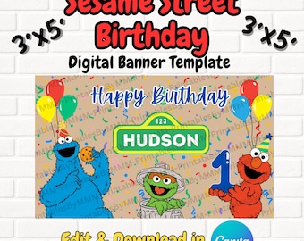 Sesame Street Birthday Party Banner Digital Template 3x5