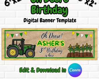 Oh Deere Green Tractor Geburtstagsbanner Vorlage Digital 50x15