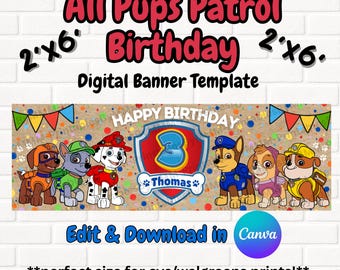 All Pup Patrol Paw Prints Birthday Banner Digital Template 2x6