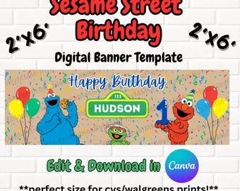 Sesame Street Birthday Party Banner Digital Template 2x6