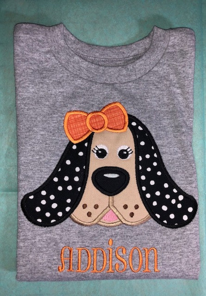Children's Toddler Hound Applique with Personalized Name on a Short or Long Sleeve T-Shirt image 8