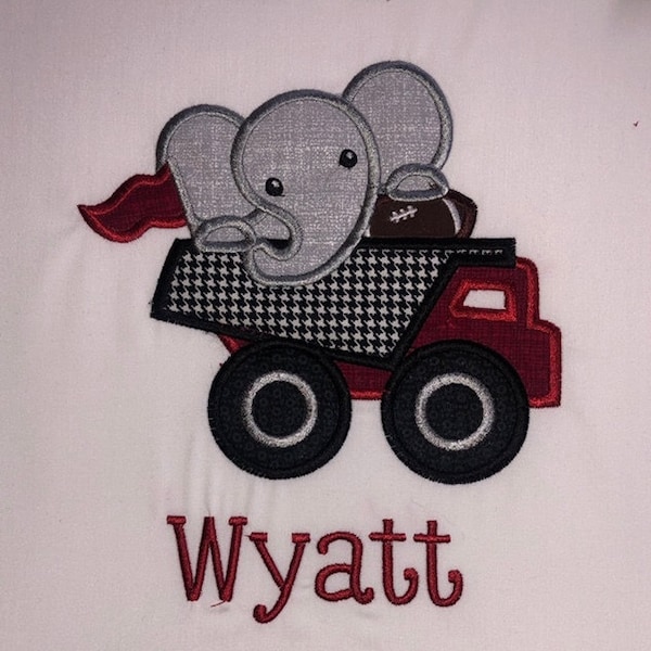 Baby Infant Elephant Mascot Applique with Personalized Name on a Short T-Shirt, Short or Long Sleeve Bodysuit