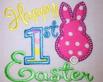 Children's Baby Infant Happy 1st Easter Bunny Short Sleeve White T-Shirt