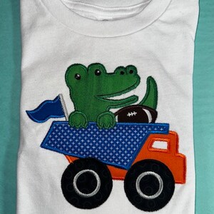 Children's Toddler Gator Mascot Applique with Personalized Name on a Short or Long Sleeve T-Shirt