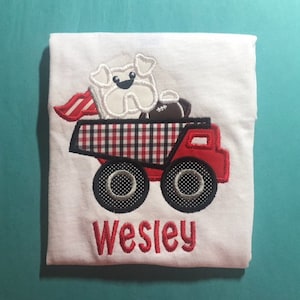 Baby Infant Bulldog Mascot Applique with Personalized Name on a Short T-Shirt, Short or Long Sleeve Bodysuit