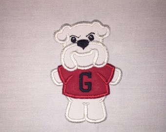 Youth Bulldog Mascot Applique Short or Long Sleeve Shirt with Embroidered Personalized Name