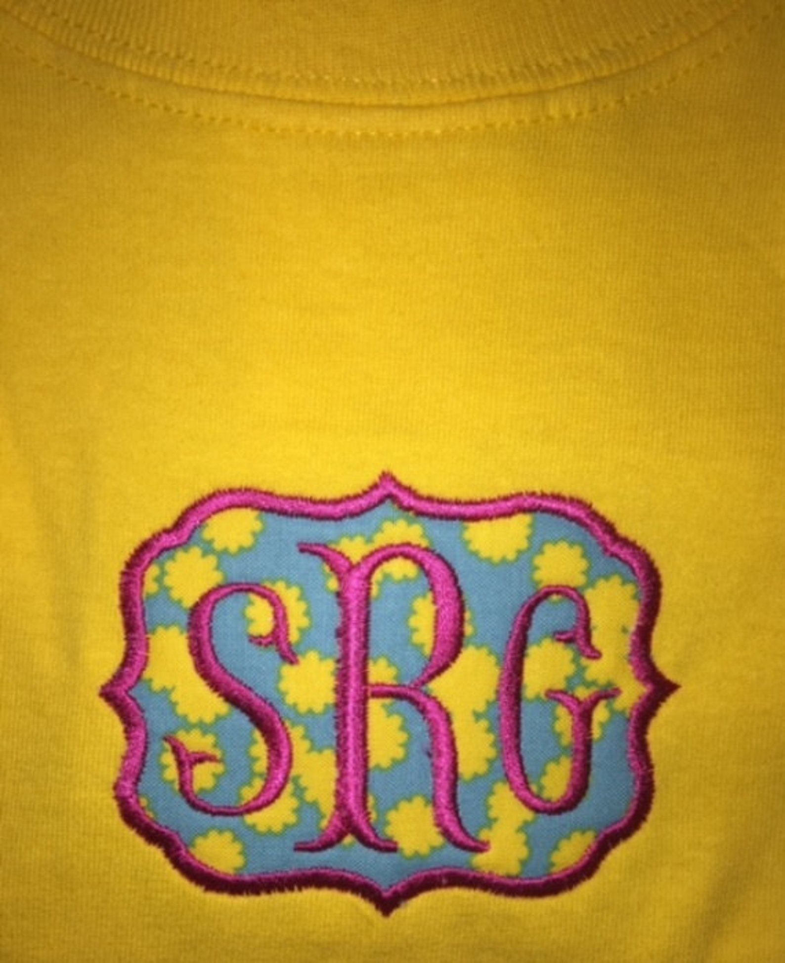 Youth Chevron Applique With Turquoise & Yellow Embroidery Etsy