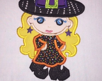 Toddler Halloween Diva Witch Applique Customizable White Short or Long Sleeve T-Shirt