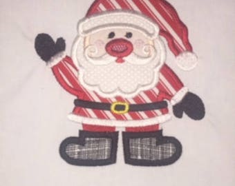 Toddler Christmas Santa Applique Customizable Name Long Sleeve Shirt