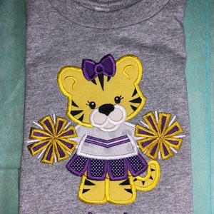 Children's Toddler Tiger Mascot Applique with Personalized Name on a Short or Long Sleeve T-Shirt