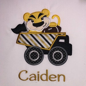 Baby Infant Tiger Mascot Applique with Personalized Name on a Short T-Shirt, Short or Long Sleeve Bodysuit
