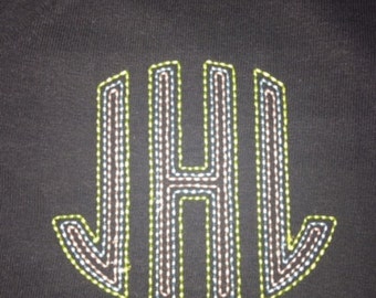 Personalized  Appliqué Custom Embroidered 3 Letter Monogram Adult Short Sleeve Monogrammed T-Shirt