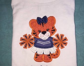 Youth Tiger Mascot Applique Short or Long Sleeve Shirt with Embroidered Personalized Name