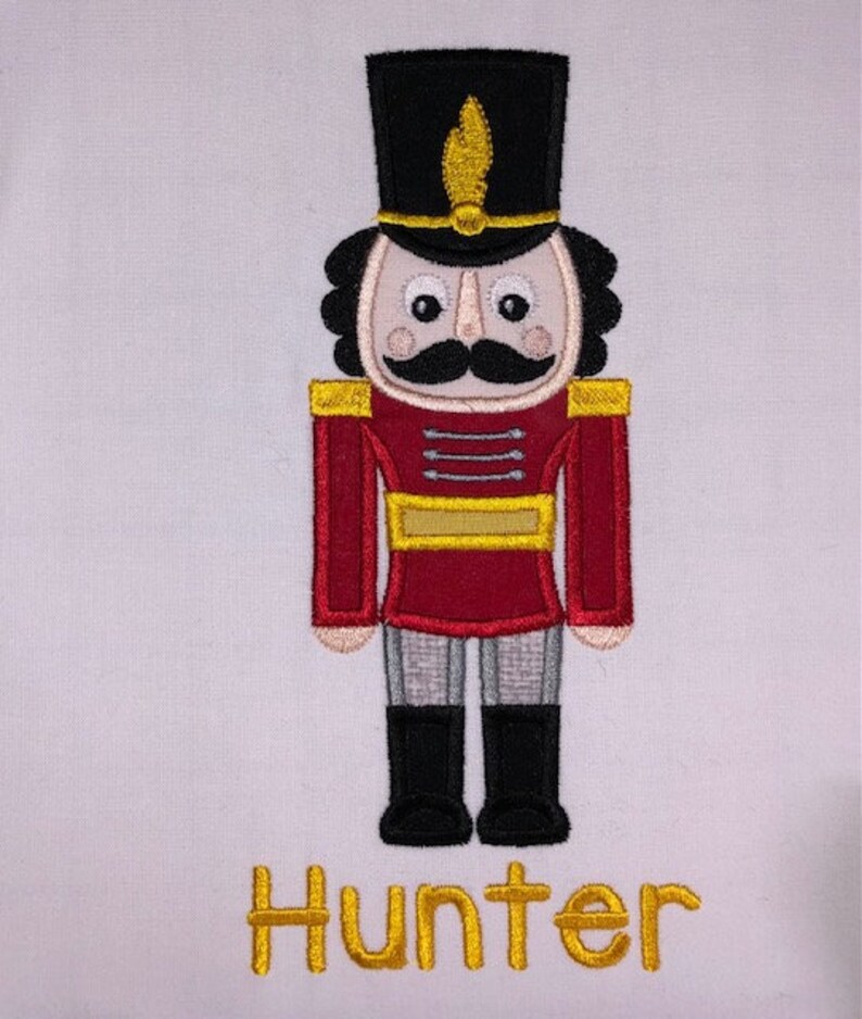 Infant Long Sleeve Bodysuit Christmas Nutcracker Applique Customizable Name Baby Infant Boy or Girl White Bodysuit