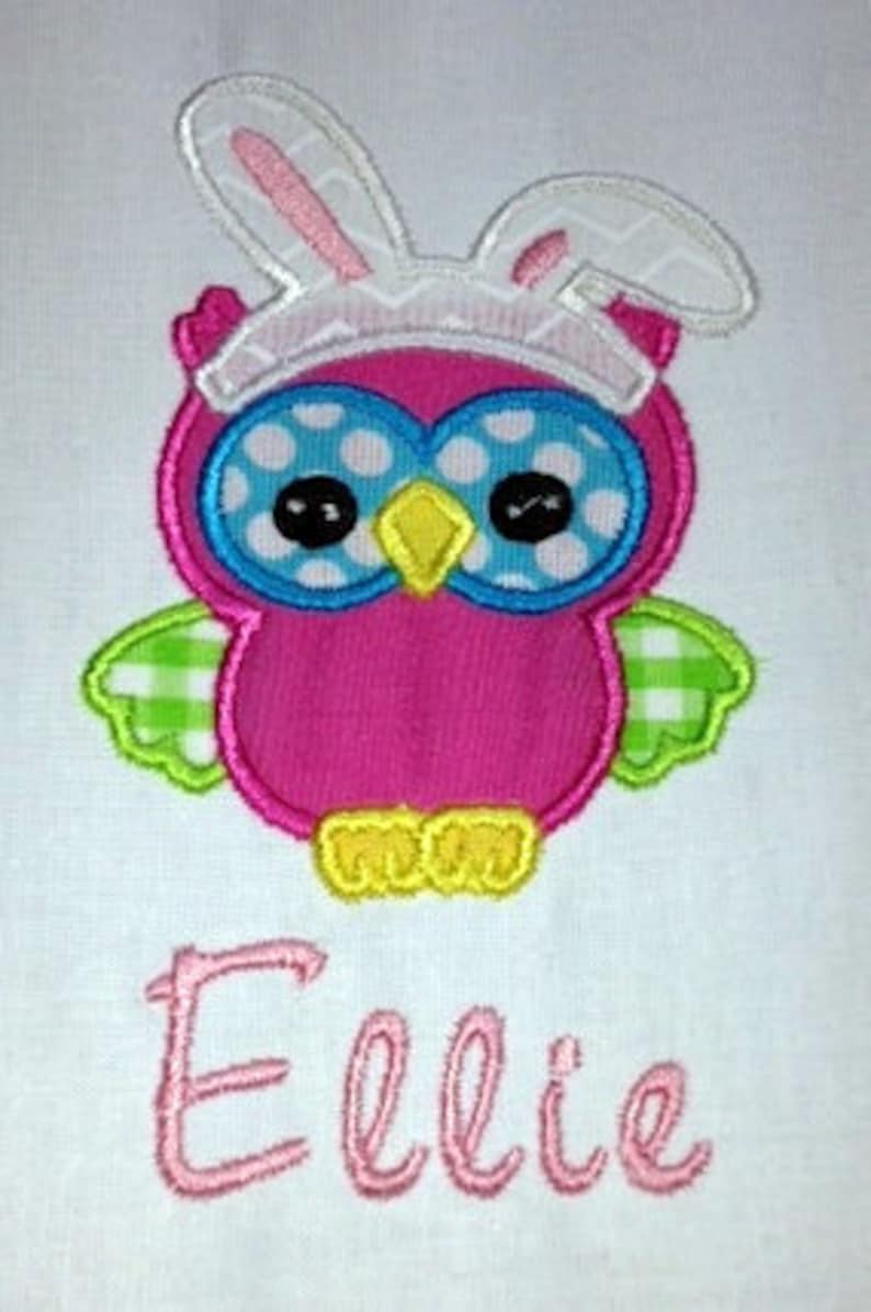 Children/'s Baby Infant Happy Easter Bunny Owl Short or Long Sleeve White Onesie with Embroidered Personalized Name