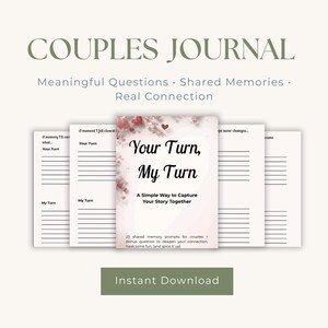 Couples journal prompts printable for meaningful conversations and shared memories. Relationship questions PDF, keepsake journal