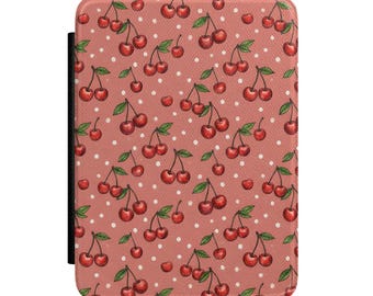 Funda para Kindle con estampado de cerezas / Cerezas retro rosas con lunares