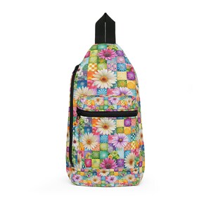 Kleurrijke schoudertas met madeliefjespatchwork | Crossbody met bloemenpatroon
