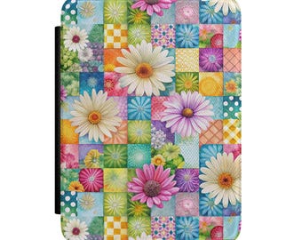 Patchwork Daisy Floral Kindle Case | Colorful Flower Quilt Pattern