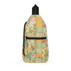 Bolso bandolera vintage con estampado floral y de retazos / Estampado de margaritas y cuadros acolchado
