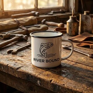 River Bound Camp Mug | Trout Fishing Coffee Cup | Gifts for Fishermen | Outdoorsman Drinkware | Cabin Trip Mug
