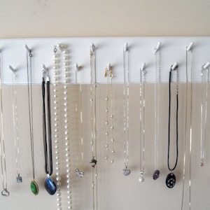 White Necklace Jewelry Rack Organizer Wooden With Rounded Corner Design