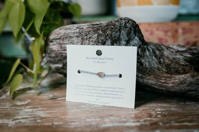 Gray Mustard Seed Faith Tie Bracelet - Etsy