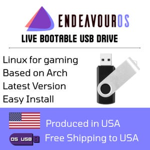 EndeavourOS Arch-Based Linux Installer + Live Boot USB Flash Drive 64bit | Fast & Easy Setup | Linux for Gaming