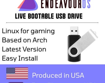 EndeavourOS Arch-Based Linux Installer + Live Boot USB Flash Drive 64bit | Fast & Easy Setup | Linux for Gaming