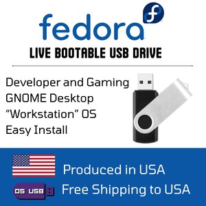 Fedora Linux Installer + Live Boot USB Flash Drive 64bit | Developer & Gaming Ready
