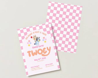 ALL AGES- Bluey Inspired Birthday Invitation | Pink & Orange Birthday Invite | Editable Canva Template