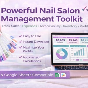 Salon Business Management Spreadsheet | Nail Tech Commission Calculator, Expense & Sales Tracker, Inventory Manager | SalonProfitLab