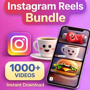 May include: A promotional graphic with the text "AI Talking Objects" and "Instagram Reels Bundle." It features an Instagram logo, a coffee cup with a smiling face, and a smartphone displaying animated objects, including a tube of toothpaste and a burger.