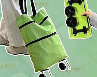 Collapsible Shopping Cart with Wheels Foldable Trolley Bag for Grocery Shopping