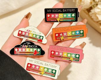 Sliding Social Battery Mood Tracker Enamel Pin Adjustable Energy Brooch 6 colors