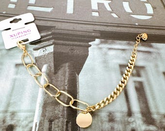 Pulsera de cadena de oro de eslabones mixtos