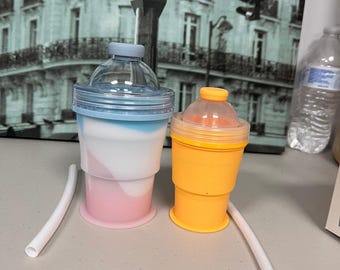2Pcs Collapsible Silicone Ice Hockey Cup with Straw, 2-in-1 Tumbler & Ice Mold