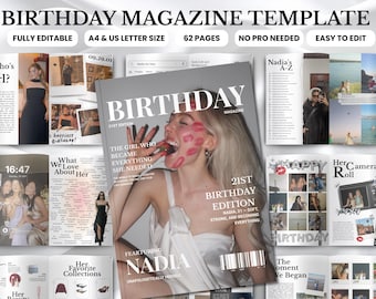 Plantilla de revista para el 21 cumpleaños. Regalo de cumpleaños personalizado para la mejor amiga. Plantilla de revista editable en Canva. Regalo para la mejor amiga o hermana. Regalo de recuerdo.