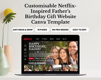 Editable Dadflix Website Template Dad Birthday Gift Netflix Inspired Dad Tribute Website Personalized Dadflix Template, Digital Gift for Dad